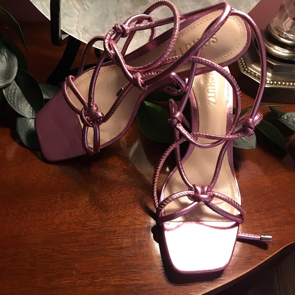 Schutz Belize Ankle tie heels. Leather. Size 6.5 Metallic Pink - Picture 5 of 8